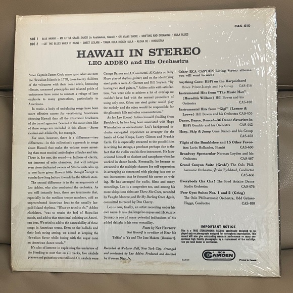 Leo Addeo and His Orchestra Hawaii in Stereo 1959 Vinyl Record - Picture 2 of 2
